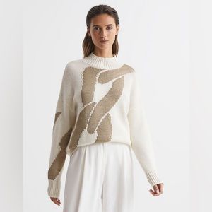 REISS PIA WOOL BLEND METALLIC PATTERN KNIT SWEATER